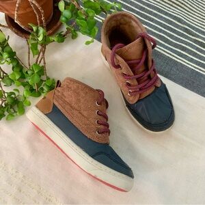 OshKosh B'gosh Brown and Navy Quilted Kids Boots with Burgundy Laces